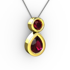 İkili Damla Kolye - Rodolit garnet 14 ayar altın kolye (40 cm gümüş rolo zincir) #1glb78q