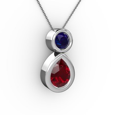 Garnet ve lab safir 925 ayar gümüş kolye (40 cm gümüş rolo zincir)