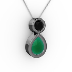 Kök zümrüt ve siyah zirkon 925 ayar siyah rodyum kaplama gümüş kolye (40 cm gümüş rolo zincir)