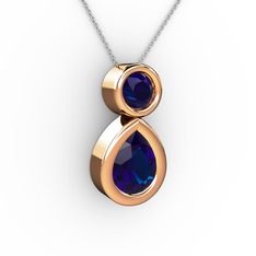 İkili Damla Kolye - Lab safir 925 ayar rose altın kaplama gümüş kolye (40 cm gümüş rolo zincir) #1i6i51w