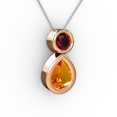 Sitrin ve rodolit garnet 8 ayar rose altın kolye (40 cm beyaz altın rolo zincir)