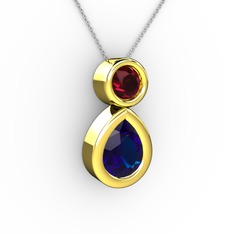 Lab safir ve rodolit garnet 14 ayar altın kolye (40 cm beyaz altın rolo zincir)