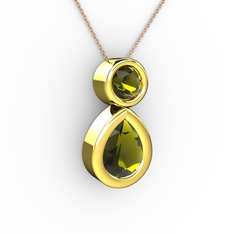 İkili Damla Kolye - Peridot 14 ayar altın kolye (40 cm rose altın rolo zincir) #1jc97mn