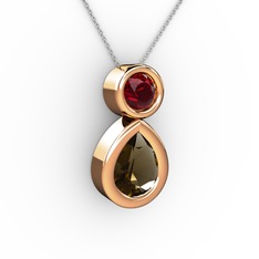 Dumanlı kuvars ve garnet 8 ayar rose altın kolye (40 cm beyaz altın rolo zincir)