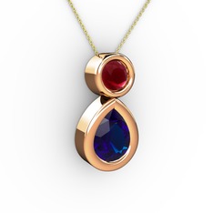 İkili Damla Kolye - Lab safir ve kök yakut 925 ayar rose altın kaplama gümüş kolye (40 cm altın rolo zincir) #1jyfjrd