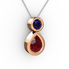 İkili Damla Kolye - Garnet ve lab safir 8 ayar rose altın kolye (40 cm beyaz altın rolo zincir) #1lwy04u