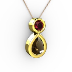 Dumanlı kuvars ve rodolit garnet 14 ayar altın kolye (40 cm gümüş rolo zincir)