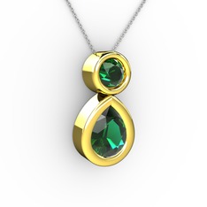 İkili Damla Kolye - Yeşil kuvars 925 ayar altın kaplama gümüş kolye (40 cm beyaz altın rolo zincir) #1n8e2w8