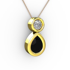 İkili Damla Kolye - Siyah zirkon ve pırlanta 925 ayar altın kaplama gümüş kolye (0.5 karat, 40 cm rose altın rolo zincir) #1nwvas3