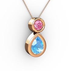 İkili Damla Kolye - Akuamarin ve pembe kuvars 18 ayar rose altın kolye (40 cm rose altın rolo zincir) #1o9tfnc
