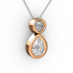 İkili Damla Kolye - Swarovski ve pırlanta 925 ayar rose altın kaplama gümüş kolye (0.5 karat, 40 cm gümüş rolo zincir) #1p3yrjn