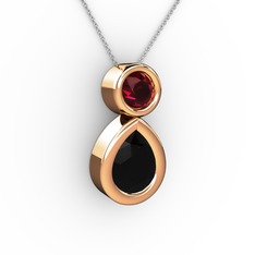 Siyah zirkon ve rodolit garnet 18 ayar rose altın kolye (40 cm beyaz altın rolo zincir)