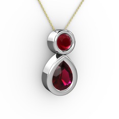 Rodolit garnet ve kök yakut 925 ayar gümüş kolye (40 cm altın rolo zincir)