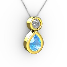 Akuamarin ve pırlanta 18 ayar altın kolye (0.5 karat, 40 cm beyaz altın rolo zincir)
