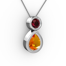 Sitrin ve rodolit garnet 925 ayar gümüş kolye (40 cm gümüş rolo zincir)