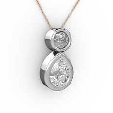 İkili Damla Kolye - Beyaz zirkon ve swarovski 14 ayar beyaz altın kolye (40 cm gümüş rolo zincir) #1pvjkdc