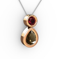 Dumanlı kuvars ve rodolit garnet 8 ayar rose altın kolye (40 cm beyaz altın rolo zincir)