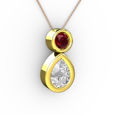 İkili Damla Kolye - Swarovski ve garnet 8 ayar altın kolye (40 cm rose altın rolo zincir) #1q80u6y