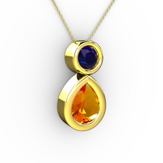 İkili Damla Kolye - Sitrin ve lab safir 14 ayar altın kolye (40 cm altın rolo zincir) #1qbfzi