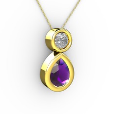 Ametist ve pırlanta 925 ayar altın kaplama gümüş kolye (0.5 karat, 40 cm altın rolo zincir)