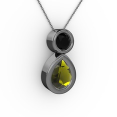 İkili Damla Kolye - Peridot ve siyah zirkon 925 ayar siyah rodyum kaplama gümüş kolye (40 cm gümüş rolo zincir) #1rizpk9