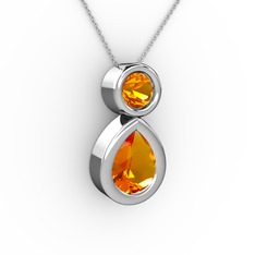 İkili Damla Kolye - Sitrin 925 ayar gümüş kolye (40 cm beyaz altın rolo zincir) #1rm1fhp