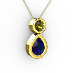 İkili Damla Kolye - Lab safir ve peridot 8 ayar altın kolye (40 cm altın rolo zincir) #1rrtzui