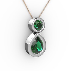 İkili Damla Kolye - Yeşil kuvars 925 ayar gümüş kolye (40 cm gümüş rolo zincir) #1trabvi