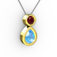 İkili Damla Kolye - Akuamarin ve garnet 925 ayar altın kaplama gümüş kolye (40 cm gümüş rolo zincir) #1tynp6d