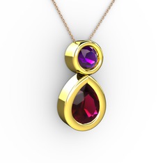 Rodolit garnet ve ametist 18 ayar altın kolye (40 cm rose altın rolo zincir)