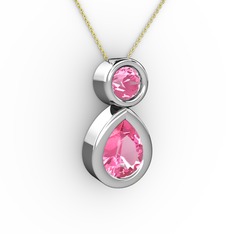 Pembe kuvars 925 ayar gümüş kolye (40 cm altın rolo zincir)