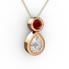 Beyaz zirkon ve kök yakut 18 ayar rose altın kolye (40 cm gümüş rolo zincir)
