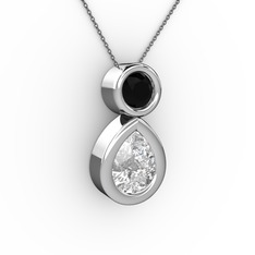 İkili Damla Kolye - Swarovski ve siyah zirkon 8 ayar beyaz altın kolye (40 cm gümüş rolo zincir) #1xnzzm0