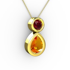 Sitrin ve garnet 925 ayar altın kaplama gümüş kolye (40 cm gümüş rolo zincir)