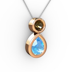 İkili Damla Kolye - Akuamarin ve dumanlı kuvars 14 ayar rose altın kolye (40 cm beyaz altın rolo zincir) #1xx91jo