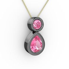 Pembe kuvars 925 ayar siyah rodyum kaplama gümüş kolye (40 cm altın rolo zincir)