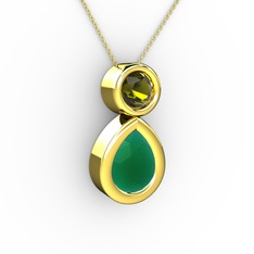 İkili Damla Kolye - Kök zümrüt ve peridot 8 ayar altın kolye (40 cm altın rolo zincir) #264nc
