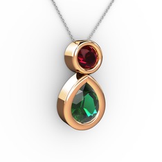 Yeşil kuvars ve rodolit garnet 8 ayar rose altın kolye (40 cm beyaz altın rolo zincir)