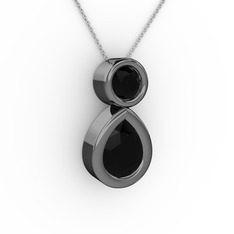 Siyah zirkon 925 ayar siyah rodyum kaplama gümüş kolye (40 cm gümüş rolo zincir)