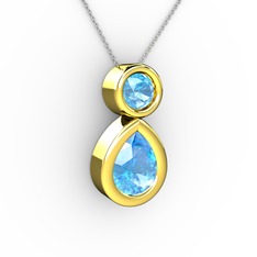 İkili Damla Kolye - Akuamarin 8 ayar altın kolye (40 cm beyaz altın rolo zincir) #2rngyd