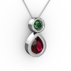 Rodolit garnet ve yeşil kuvars 925 ayar gümüş kolye (40 cm gümüş rolo zincir)