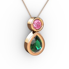 Yeşil kuvars ve pembe kuvars 18 ayar rose altın kolye (40 cm rose altın rolo zincir)