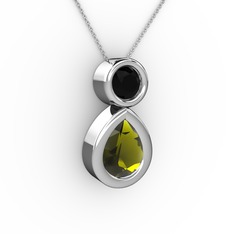İkili Damla Kolye - Peridot ve siyah zirkon 925 ayar gümüş kolye (40 cm gümüş rolo zincir) #37flaw