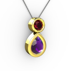 Ametist ve rodolit garnet 14 ayar altın kolye (40 cm gümüş rolo zincir)