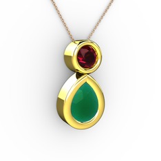Kök zümrüt ve rodolit garnet 14 ayar altın kolye (40 cm rose altın rolo zincir)