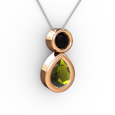 Peridot ve siyah zirkon 14 ayar rose altın kolye (40 cm beyaz altın rolo zincir)