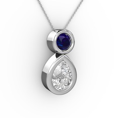 İkili Damla Kolye - Swarovski ve lab safir 925 ayar gümüş kolye (40 cm gümüş rolo zincir) #60qs2f