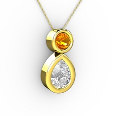 İkili Damla Kolye - Swarovski ve sitrin 8 ayar altın kolye (40 cm altın rolo zincir) #69v26r