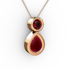 İkili Damla Kolye - Kök yakut ve rodolit garnet 8 ayar rose altın kolye (40 cm rose altın rolo zincir) #6d1jyt