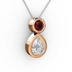 Swarovski ve rodolit garnet 18 ayar rose altın kolye (40 cm beyaz altın rolo zincir)